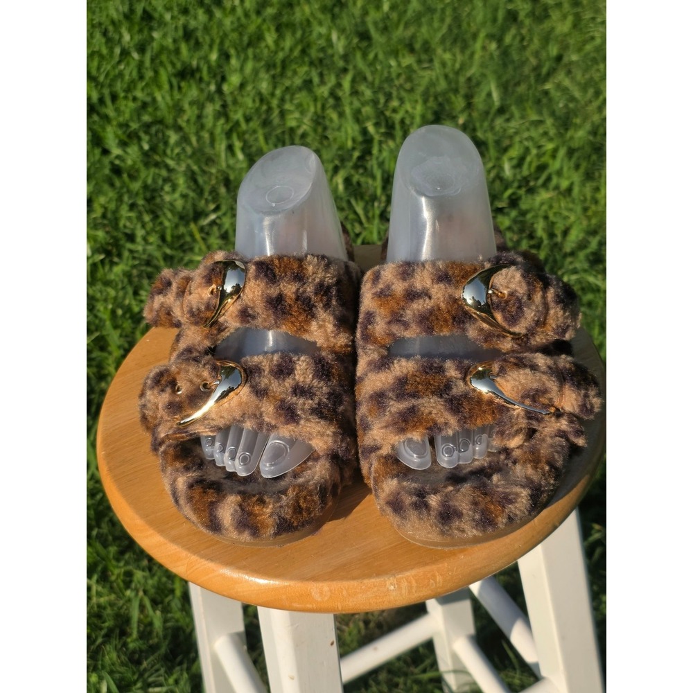 Dolce Vita Women's Leopard Print Faux Fur Double Buckle Slide Slippers - Picture 6 of 9